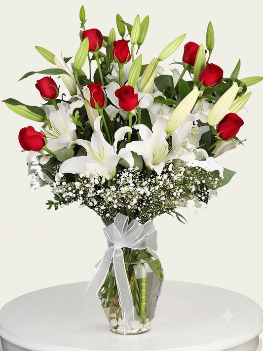 Red Roses & White Lilies Bouquet