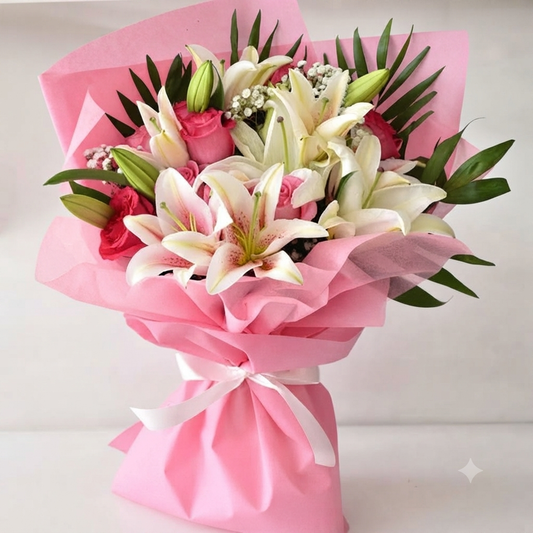 Pink Rose Pink Lilies Bouquet