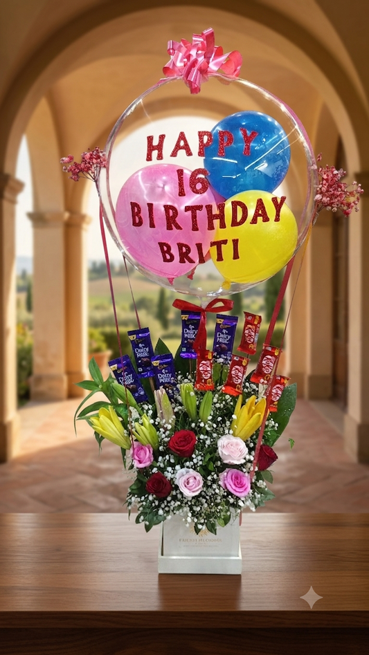 Balloons flowers box
