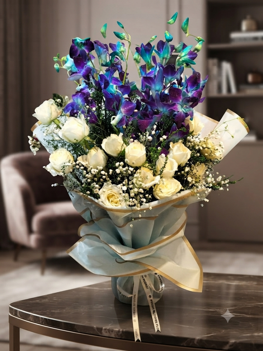 Premium Orchid White Roses Bunch
