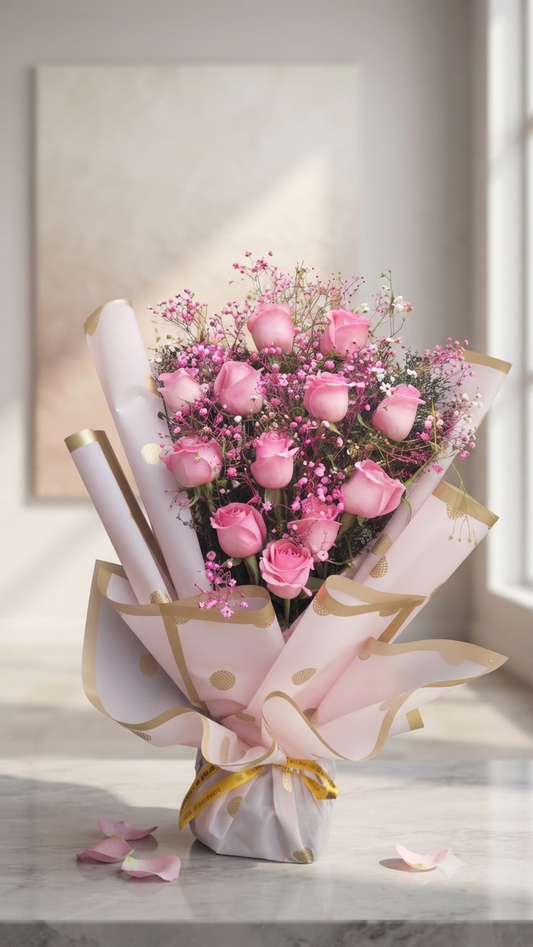 Dreamy Pink Roses Bunch