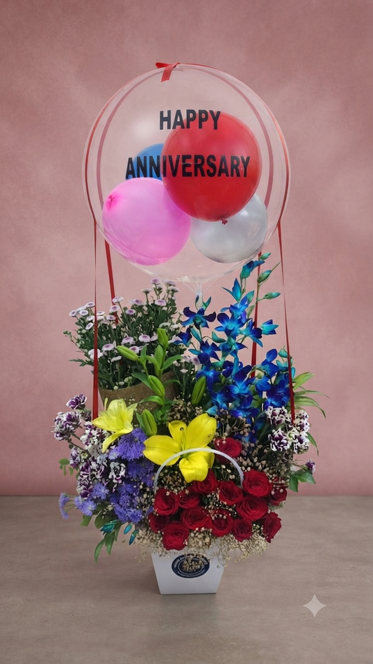 Mix Flowers Balloons Bouquet