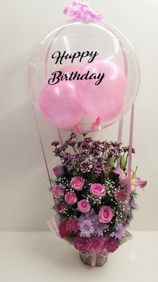 Mix Flowers Balloons Bouquet