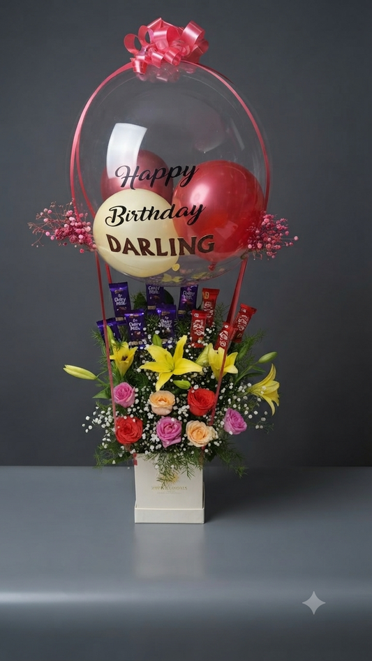 Mix Flowers Balloons Bouquet