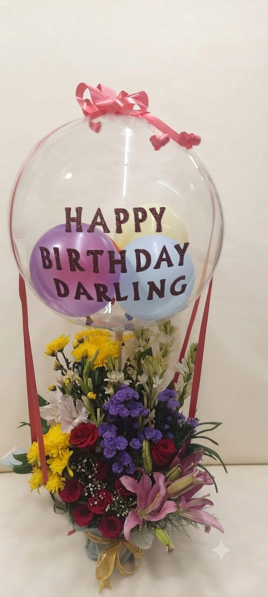 Mix Flowers Balloons Bouquet