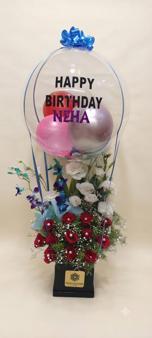 Mix Flowers Balloons Bouquet
