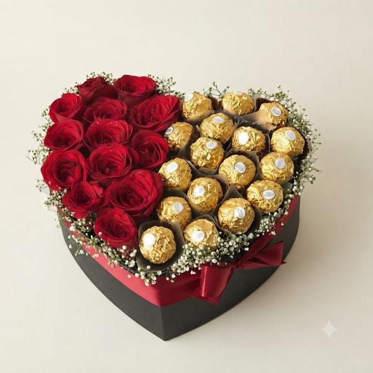 Chocolate Heart of Premium Roses