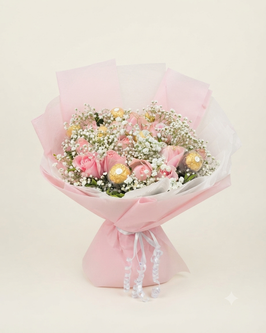 Sweet Pink Roses Chocolate Bouquet