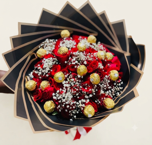 Ferro Rocher with Red Roses Bouquet