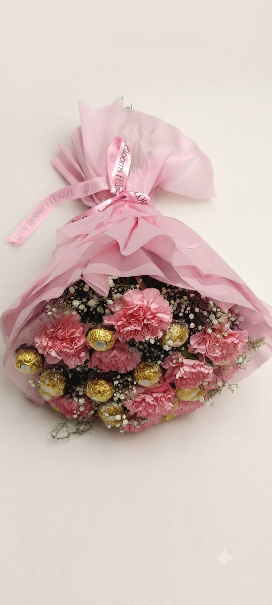 Sweet Pink Carnations Chocolate Bouquet