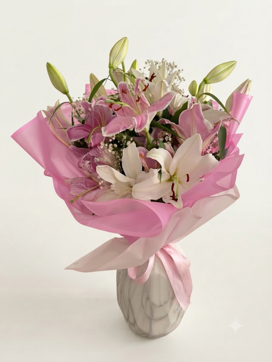 Pink White Oriental Lilies Bouquet