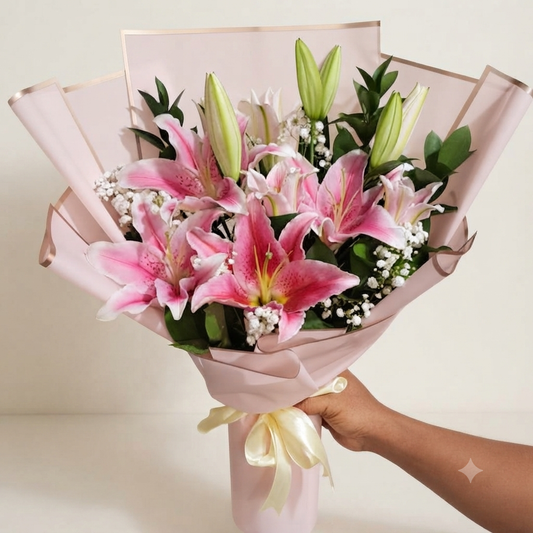 Admirable pink Oriental Lilies Bunch