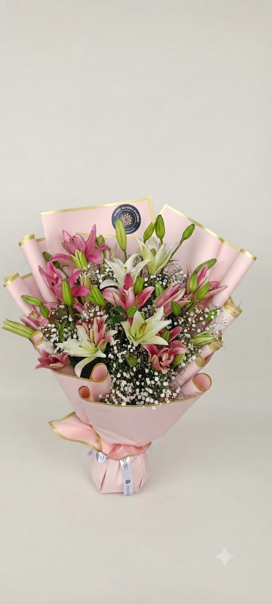 Passionate Ascitic Pink White Lilies Bouquet