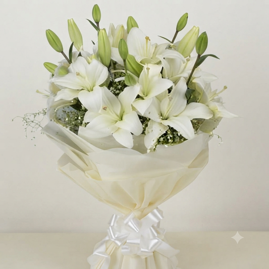 Asiatic White Lilies Bunch
