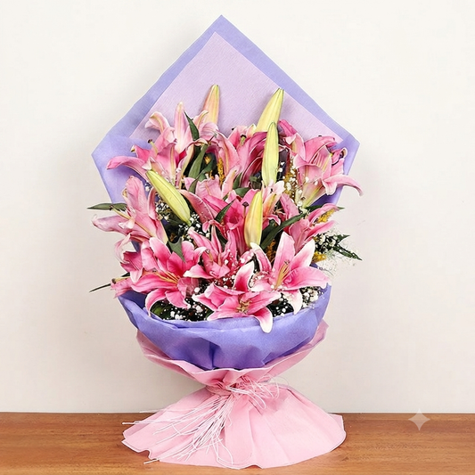 Pink Orintal Lilies Bouquet