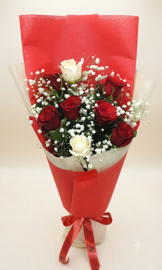 Red White Roses Bunch