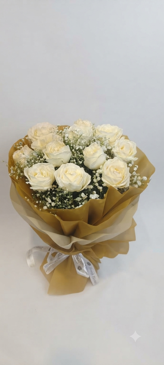 Pristinely White Roses Bunch