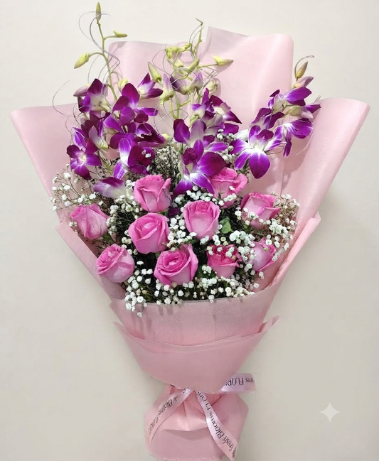 Pink Rose Perpel Orchid Bunch