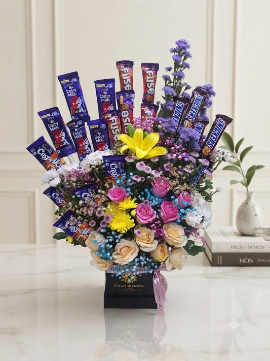 Premium Chocolate With Flowers Box